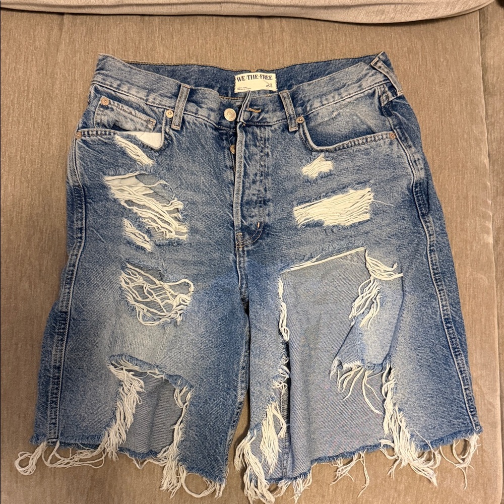 We The Free Ripped Blue Denim Shorts